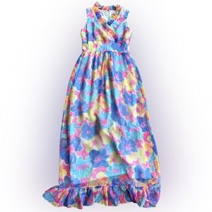 1960s Colorful Floral Maxi‎ Dress by Its Better X Double Knit Textured Polyester